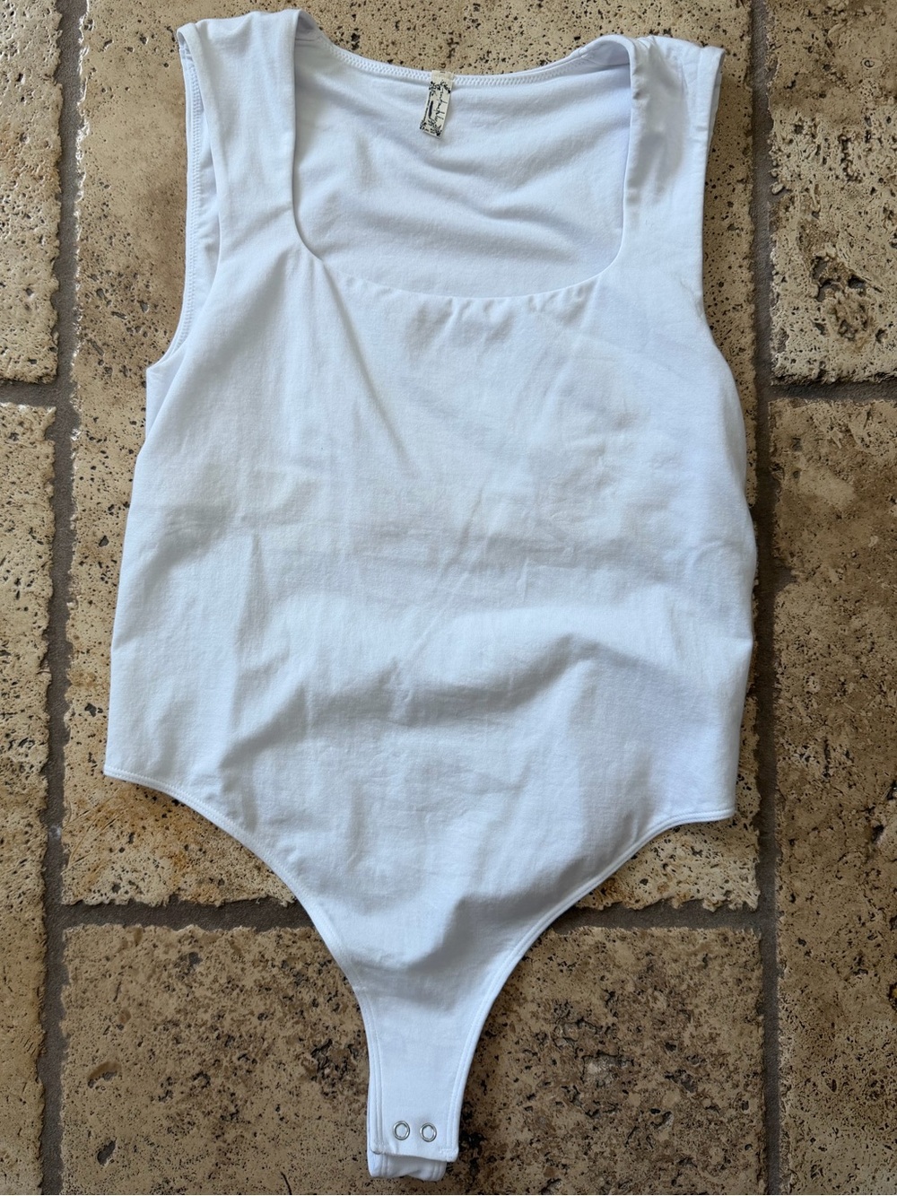 Free People Intimately White Luna Square Neck  Bodysuit M/L